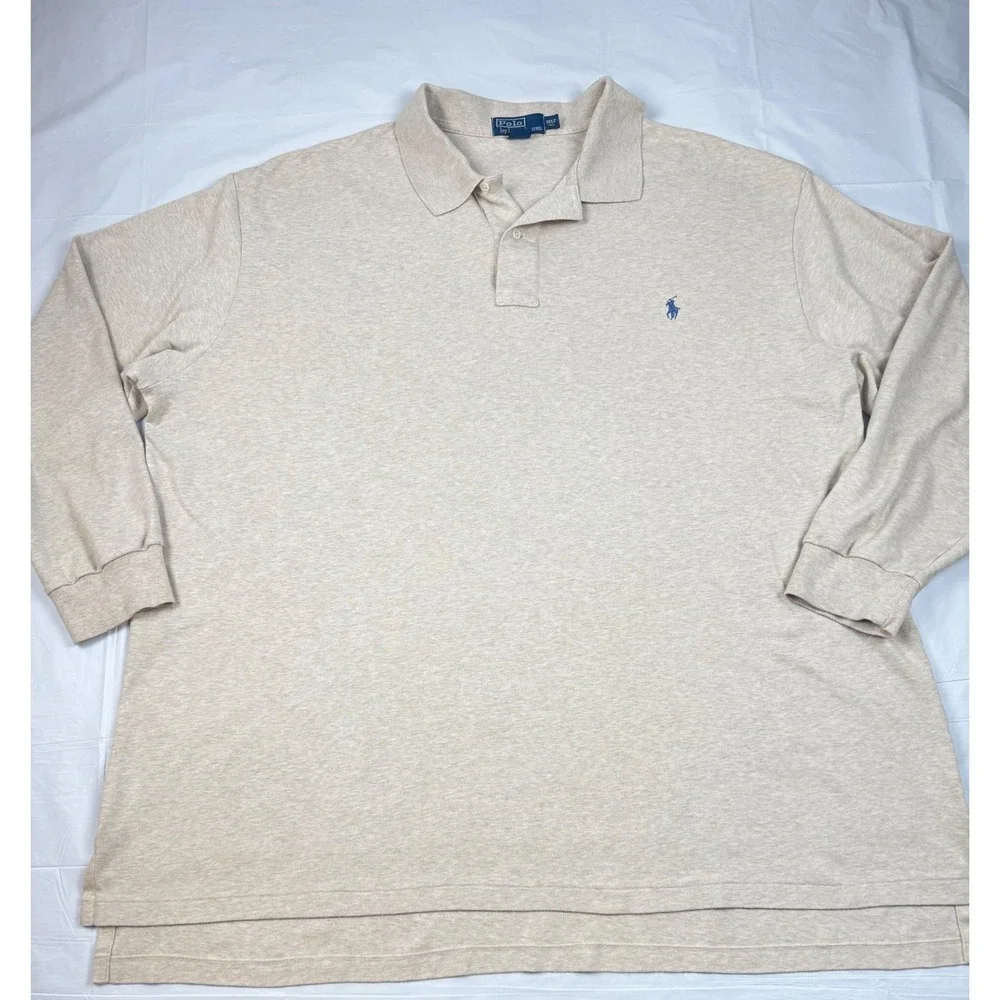 Polo Ralph Lauren Mens 3XLT Tall Long Sleeve Polo Shirt Oatmeal Beige Cotton